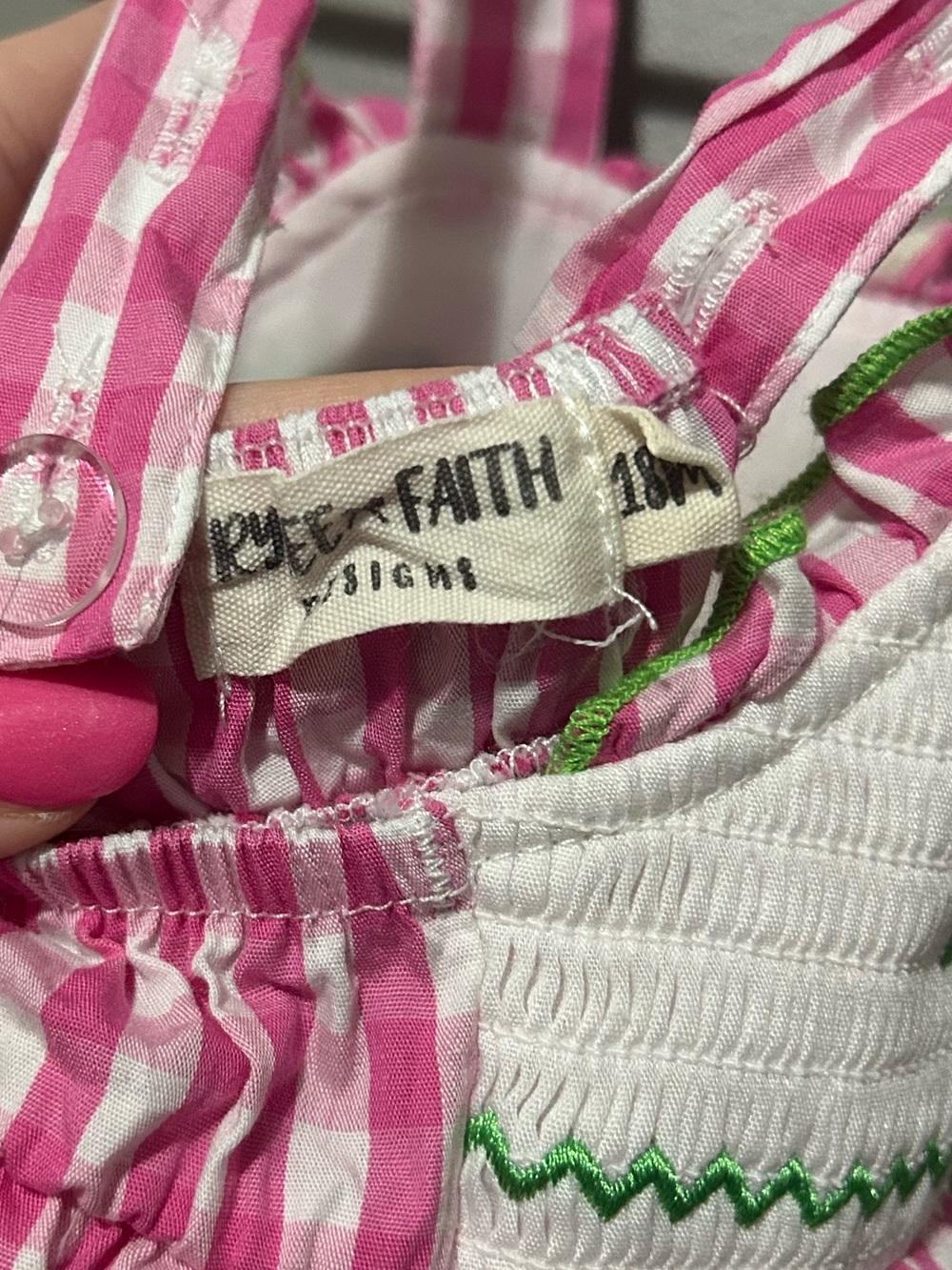Pink Gingham Embroidered Girls Vacation Bubble - Picture 4 of 4